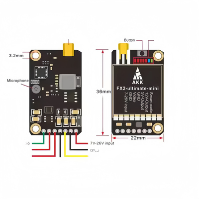 AKK Ultra Long Range FPV VTX 1.2W FX2 Ultimate Mini 5.8GHz 37CH Ασύρματος Πομπός Βίντεο