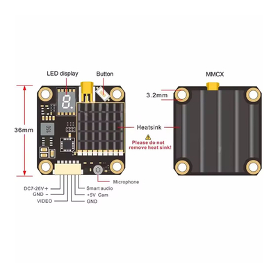 AKK 2W 5.8G FPV Πομπός Βίντεο 37CH 25mW/200mW/600mW/1000/2000mW Εναλλασσόμενος VTX για Drone